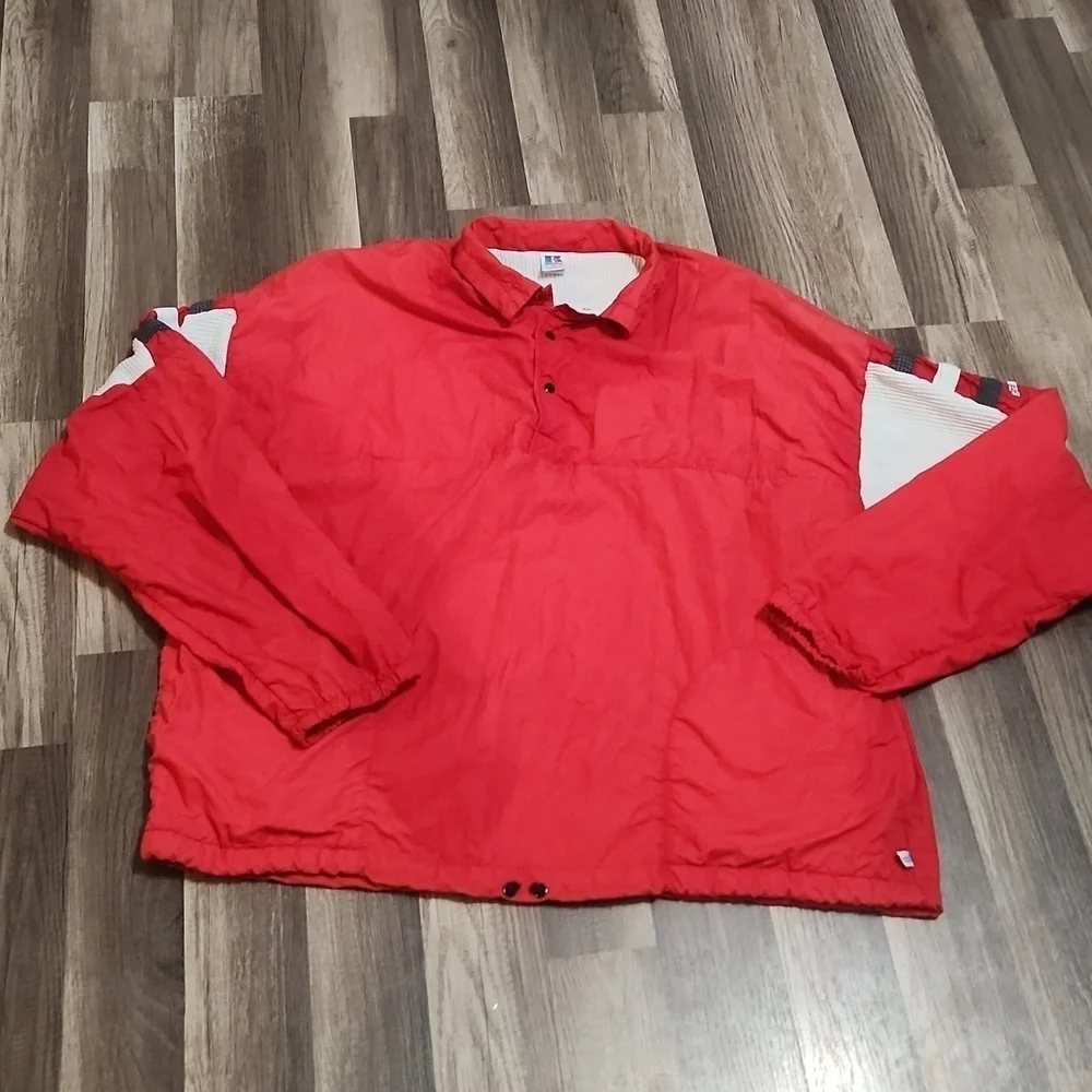 VRussell Athletic Vintage Red Popover Jacket Waffle Fabric Detail 90's Si…